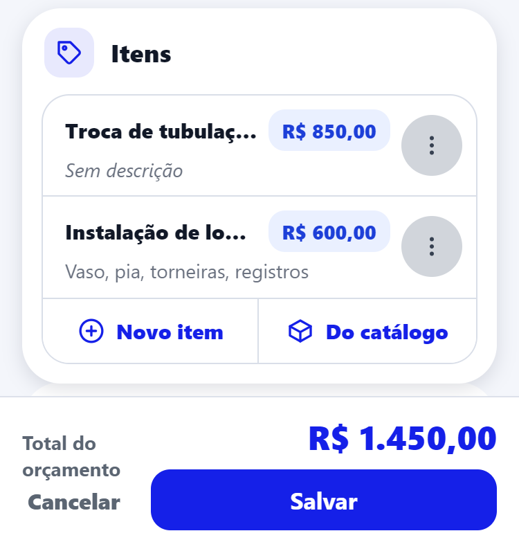 ORÇAMENTO DE SERVIÇO PARA ENCANADOR