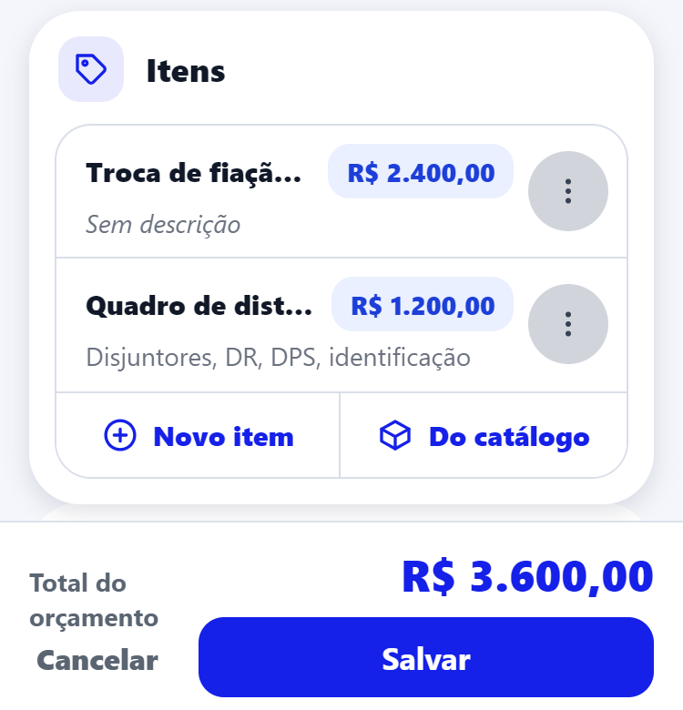 ORÇAMENTO DE SERVIÇO PARA ELETRICISTA