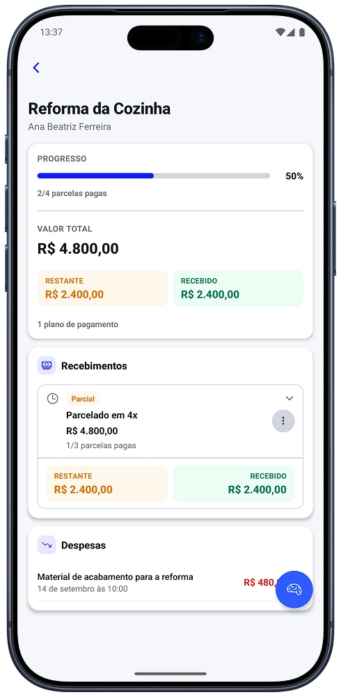 Gestão de recebimentos parcelados de um serviço